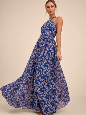 Lulus Lilja Blue Floral Print Maxi Dress - Size L
